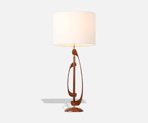 Mid-Century Sculpted Walnut Table Lamp with Brass Accent