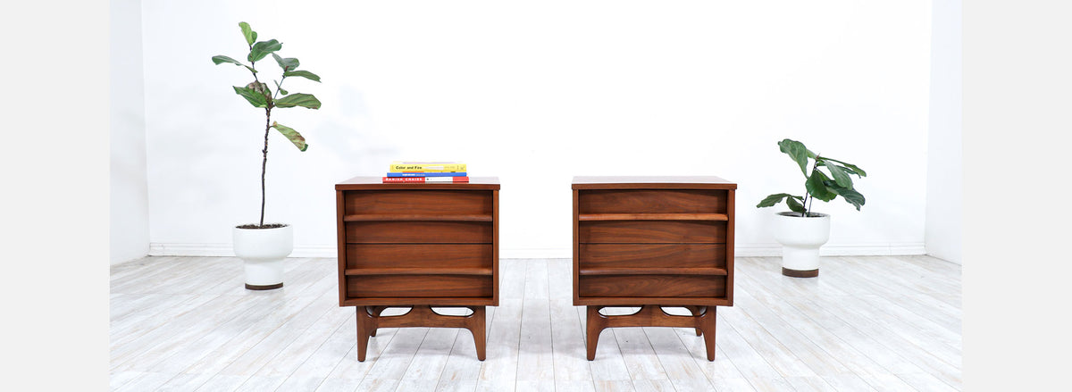 Mid-Century Modern Curved-Front Night Stands by Young Furniture Co. 