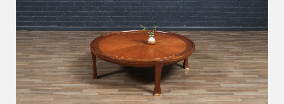 Michael Taylor Teak & Walnut Coffee Table w/ Brass Accents for Baker