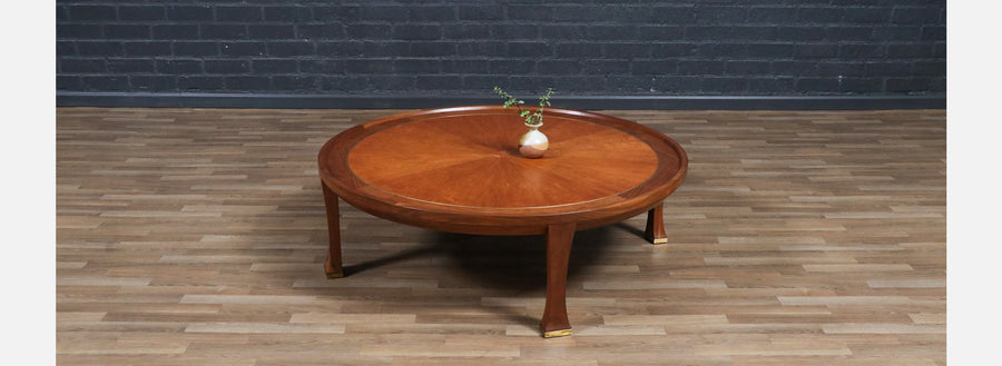 Michael Taylor Teak & Walnut Coffee Table w/ Brass Accents for Baker