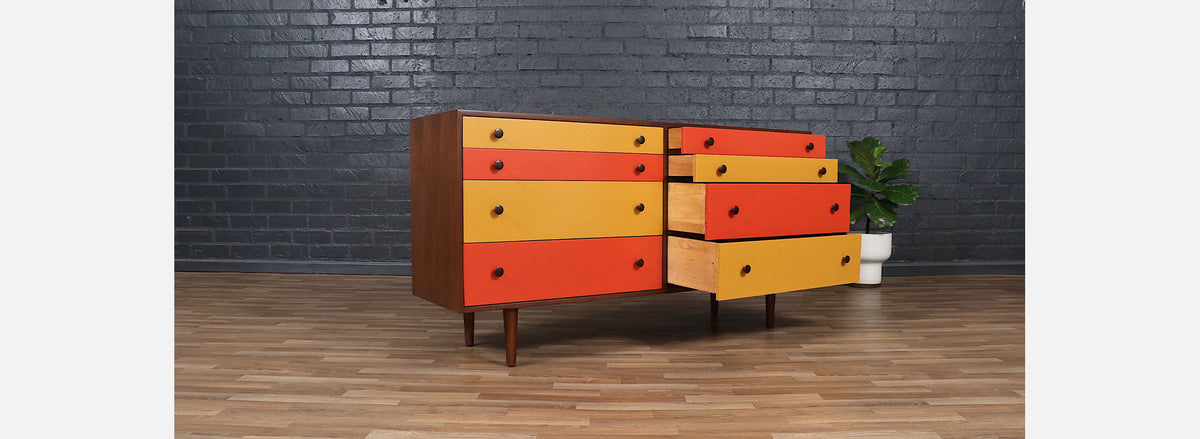 Milo Baughman Multi-Color Lacquered Dresser for Glenn of California. 