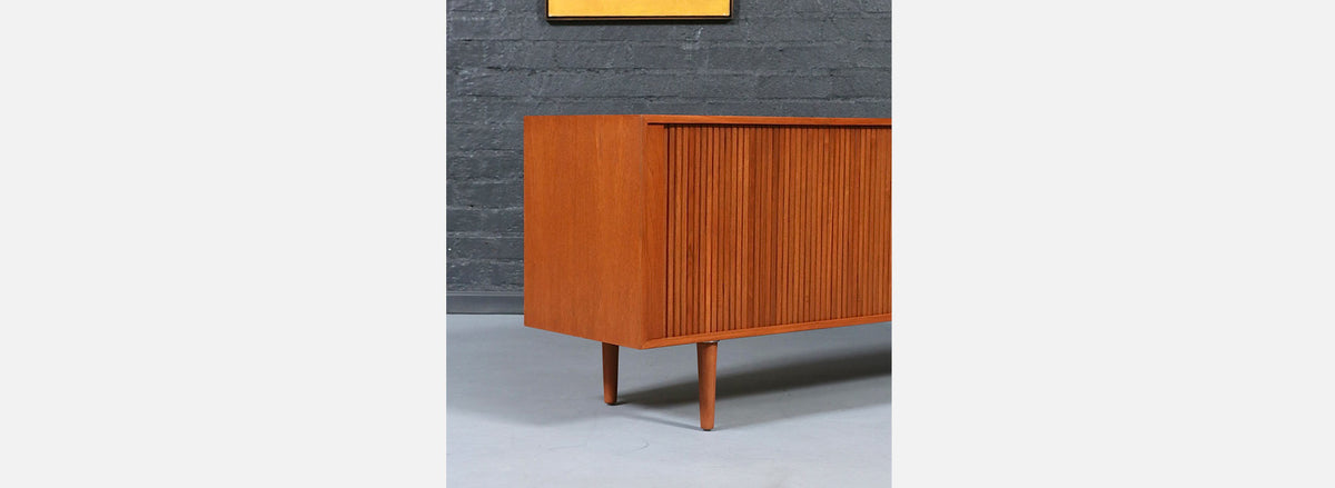 Custom Tambour-Door Teak Credenza by Danish Modern L.A.
