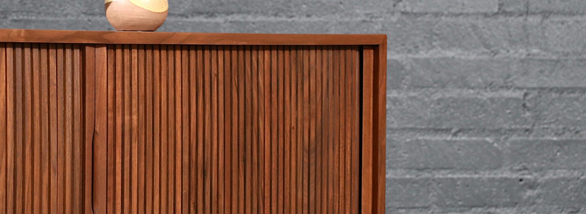 Vintage California Modern Tambour-Door Walnut Credenza by Barzilay