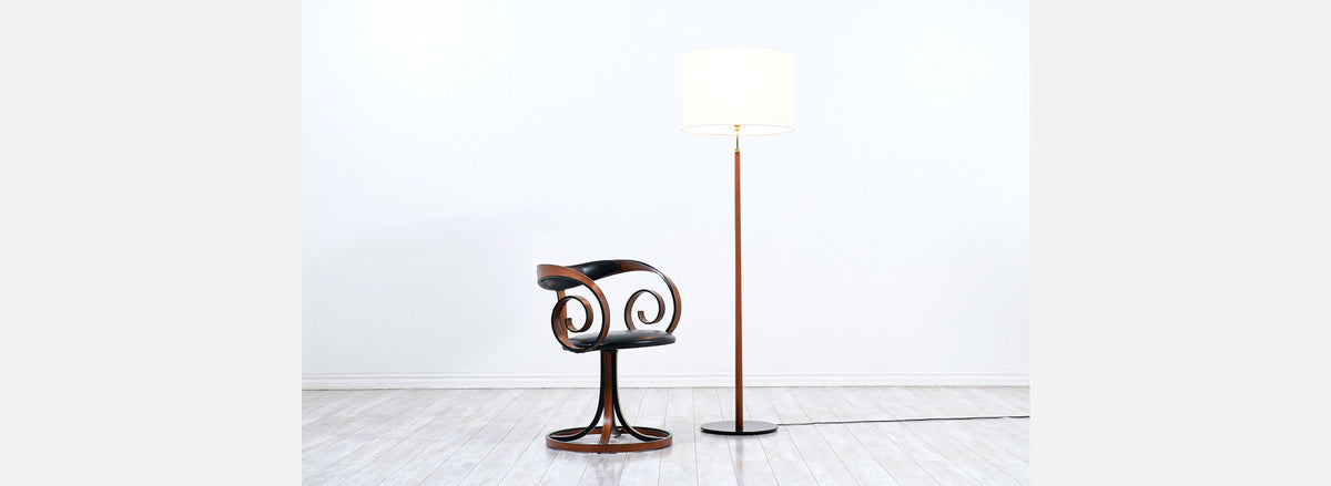 Danish Modern Height-Adjustable Teak Stem Floor Lamp with Iron Base