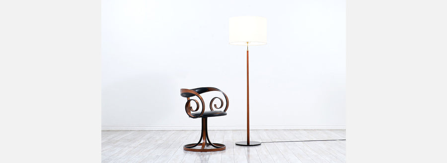 Danish Modern Height-Adjustable Teak Stem Floor Lamp with Iron Base