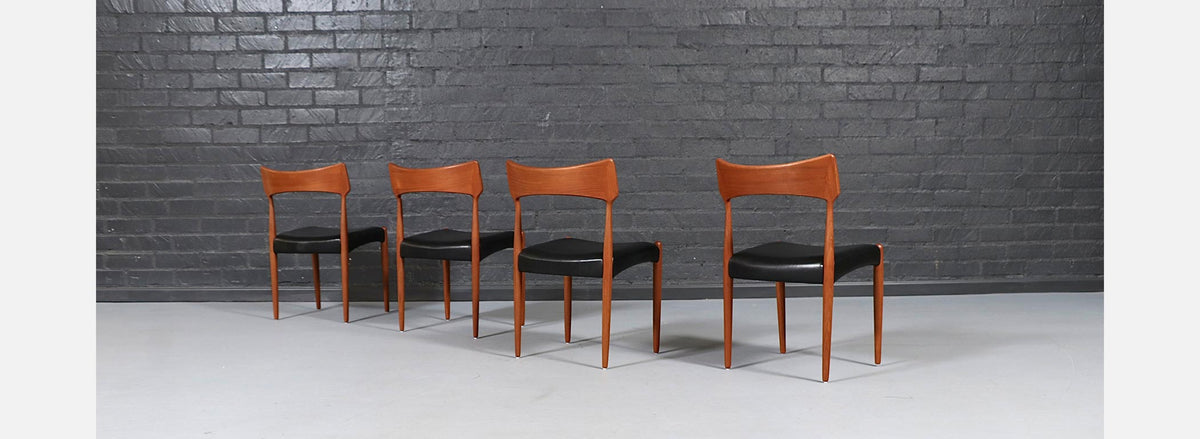 Danish Modern Teak & Leather Dining Chairs by Bernhard Pedersen 
