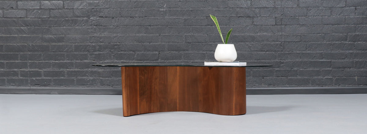 Mid-Century Sculpted Biomorphic Shaped Coffee Table w/ Glass Top