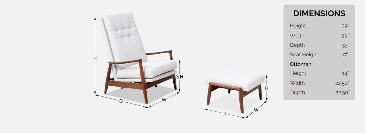Mid-Century Modern Reclining Lounge Chair with Ottoman by Milo Baughman