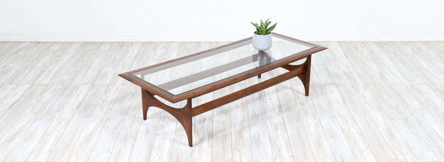 Mid-Century Modern Sculpted Walnut & Glass Coffee Table by Lane Furniture