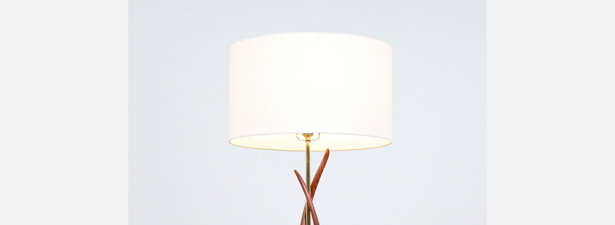 Mid-Century Modern Free-Form Sculpted Walnut & Brass Table Lamp
