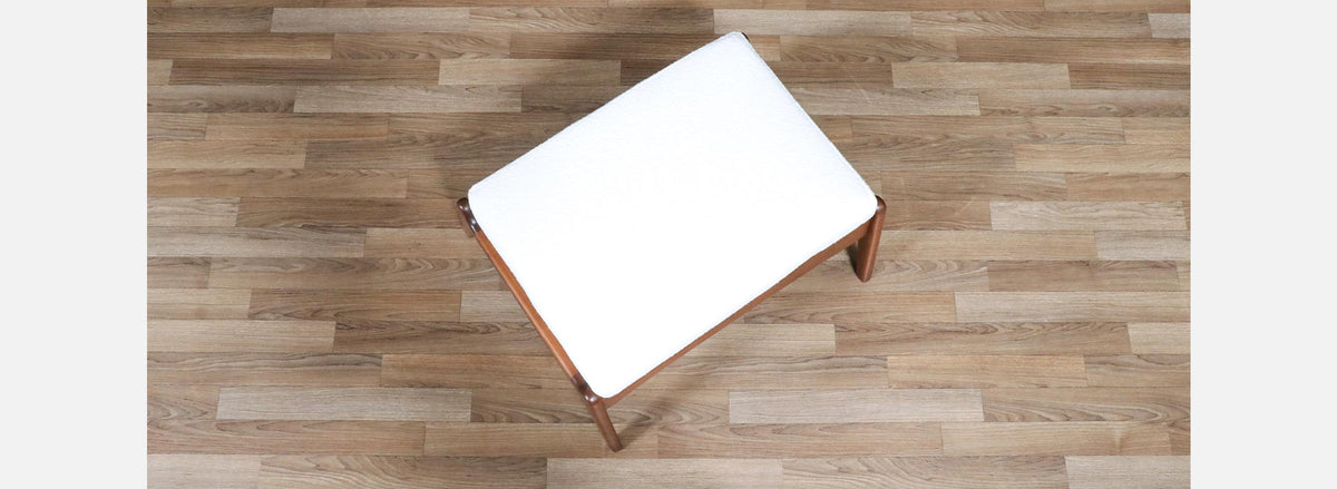 Mid-Century Modern Sculpted Walnut & Tweed Stool