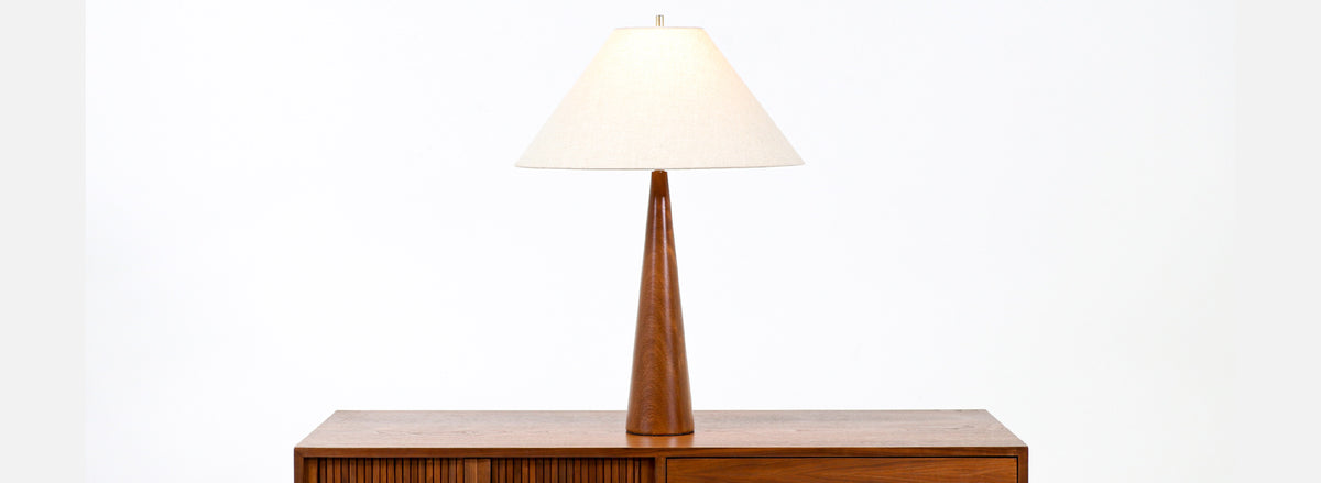 Danish Modern Teak Cone Shape Table Lamp