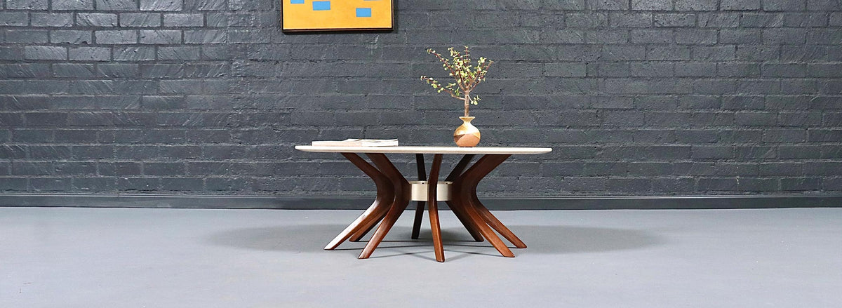 Broyhill "Brasilia "Cathedral Coffee Table w/ Roman Travertine Top