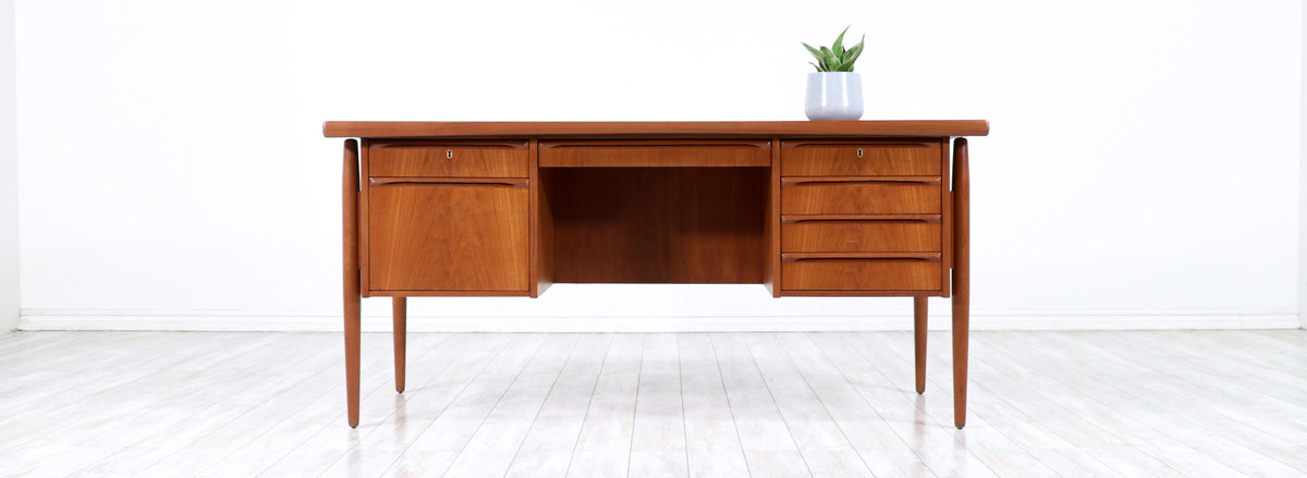 Danish Modern Executive Teak Desk with Bookcase