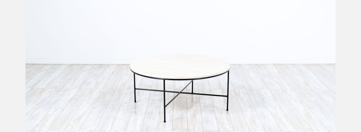 Paul McCobb Travertine Stone & Iron Coffee Table with for Winchendon Furniture