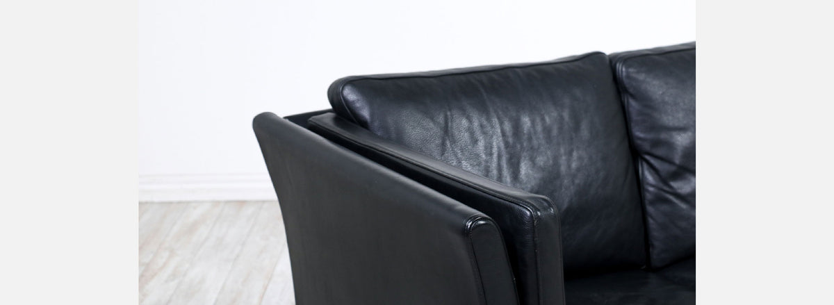 Danish Modern Black Leather 3-Seater Sofa by Svend Skipper