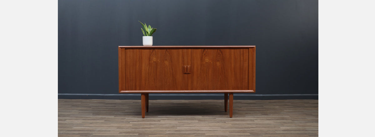 Danish Modern Tambour-Door Teak Credenza by Svend A. Larsen