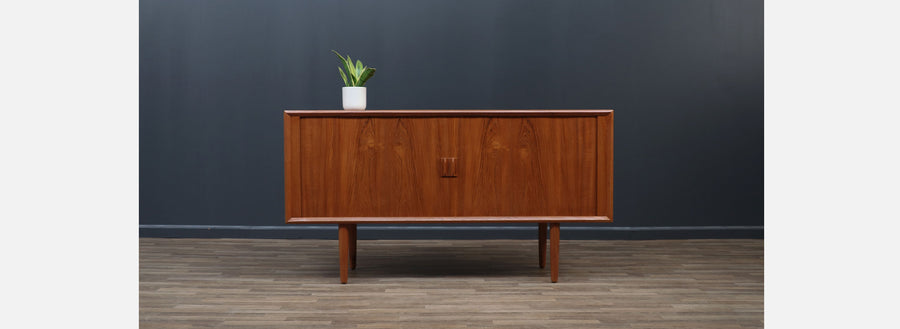 Danish Modern Tambour-Door Teak Credenza by Svend A. Larsen