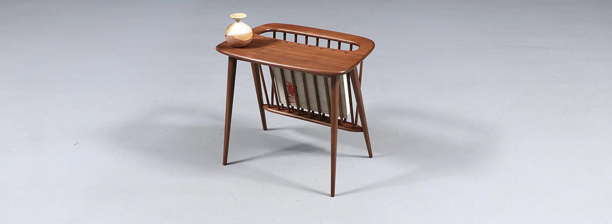 Arthur Umanoff Mid-Century Spindle Side Table With Magazine Shelf
