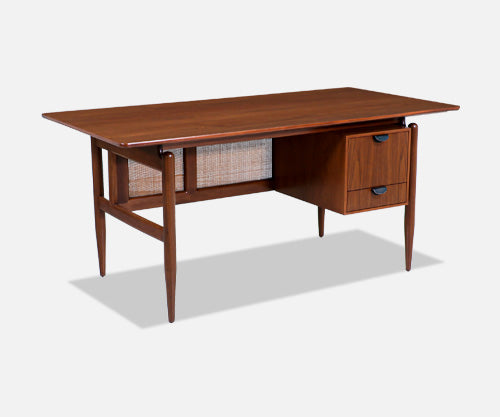 Finn Juhl Executive Walnut Desk with Caning for Baker Furniture
