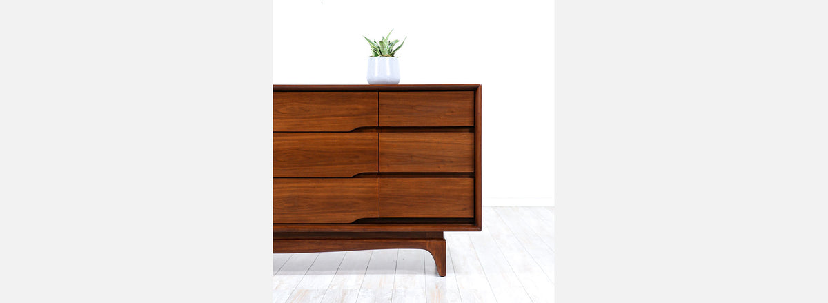 Mid-Century Modern 9-Drawer Sculpted Walnut Dresser 