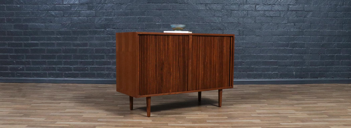 California Modern Walnut Tambour-Door Credenza by Barzilay