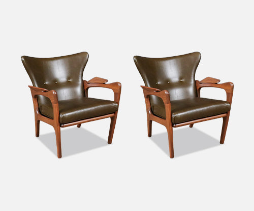 Adrian Pearsall Model 2291-C Leather Wingback Chairs for Craft Associates