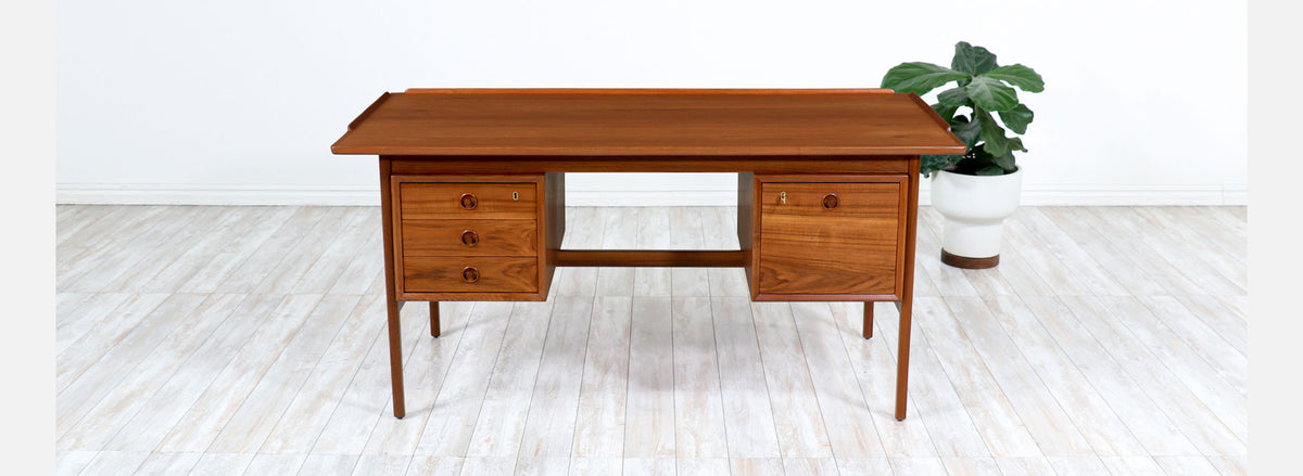 Danish Modern Executive Teak Desk with Raised Edges