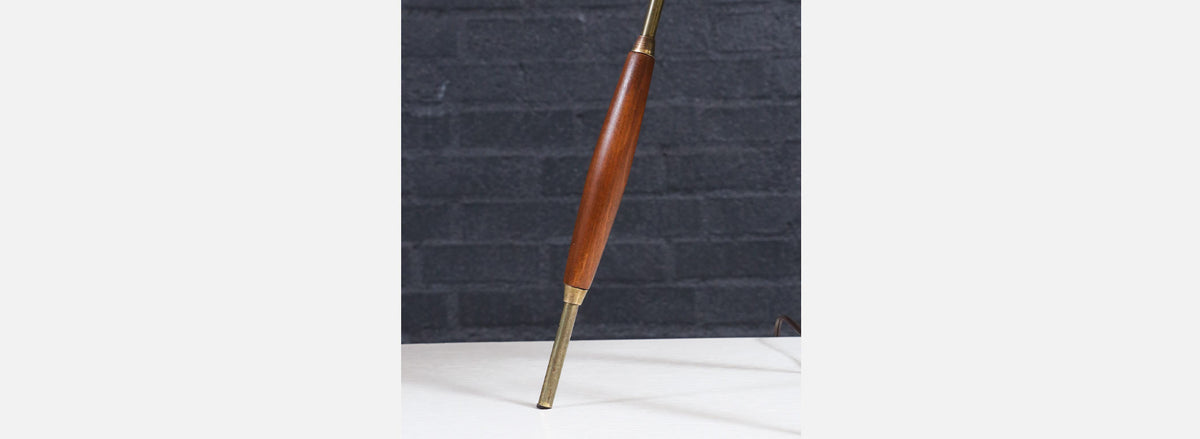 Mid-Century Modern Tripod Brass & Walnut Table Lamp