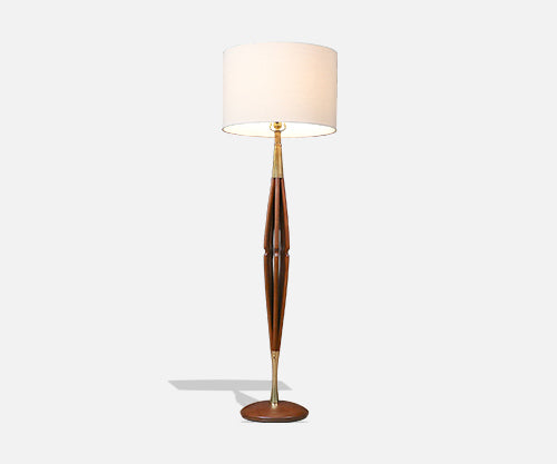 California Modern Brass & Korina Wood Floor Lamp by Modeline