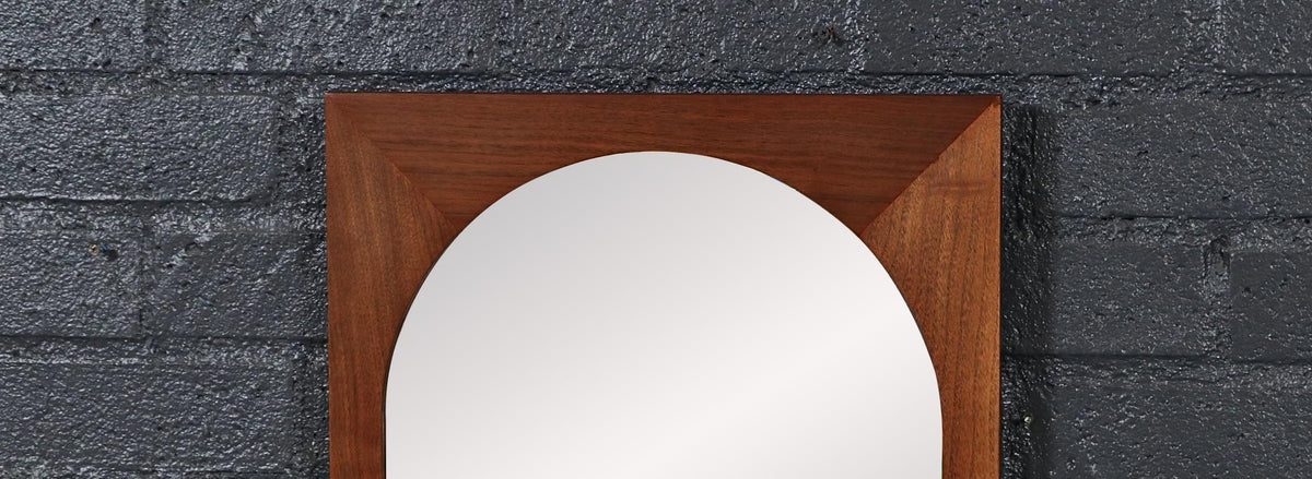 Mid-Century Modern Walnut Beveled Frame Arch Mirror