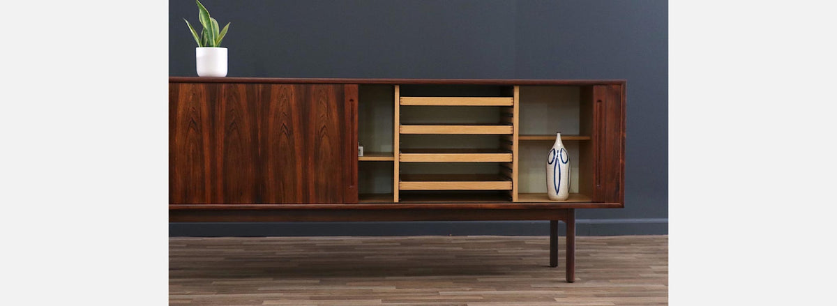 Danish Modern Rosewood Tambour-Doors Credenza by Georg Petersens