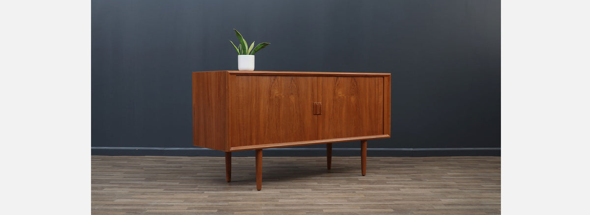 Danish Modern Tambour-Door Teak Credenza by Svend A. Larsen