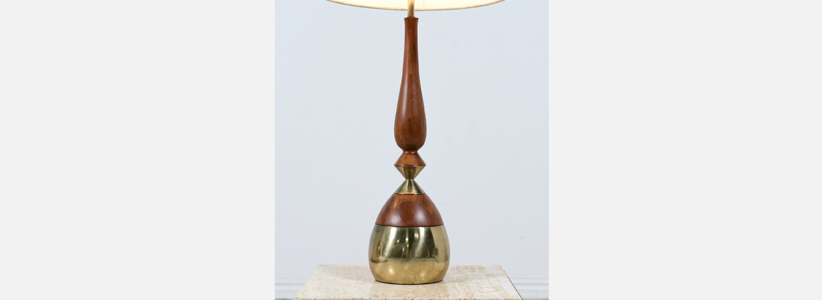 Tony Paul Sculpted Walnut & Brass Table Lamps for Westwood Industries 