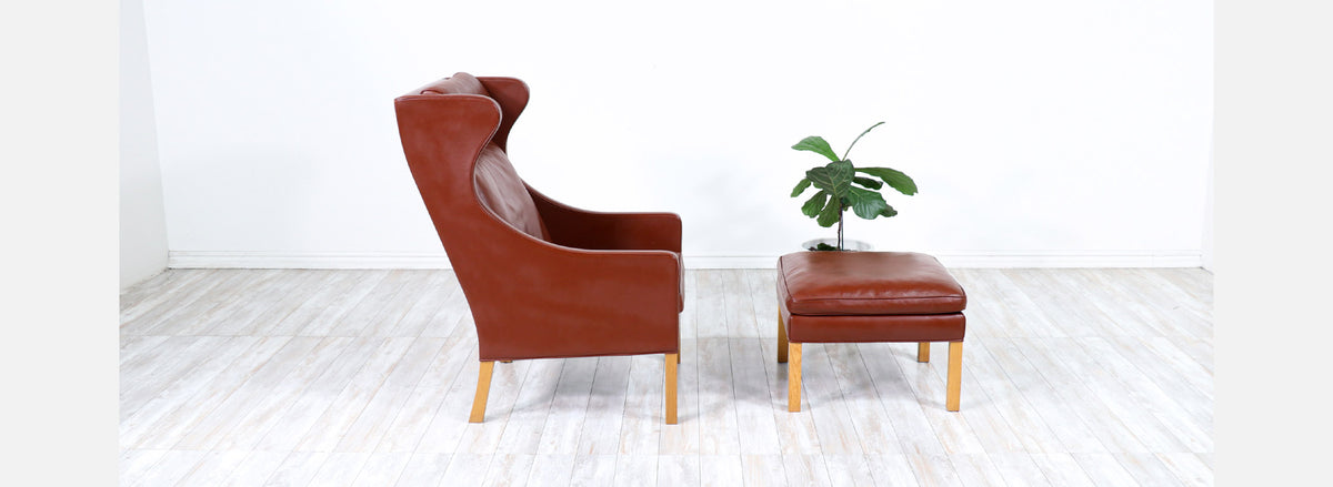 Børge Mogensen Model-2204 Cognac Leather Wing Chair for Fredericia Stolefabrik
