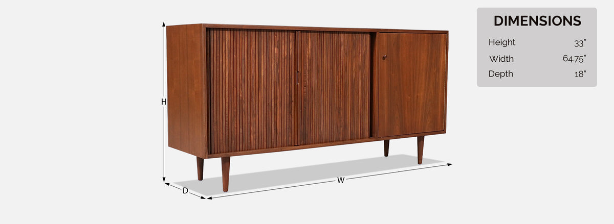 California Modernist Walnut Tambour-Door Credenza by Milo Baughman