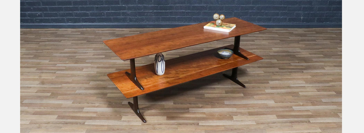 Mid-Century Modern Two-Tier Sculpted Bookshelf