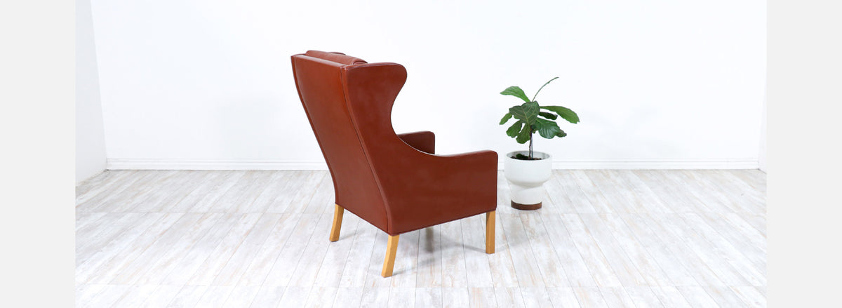 Børge Mogensen Model-2204 Cognac Leather Wing Chair for Fredericia Stolefabrik