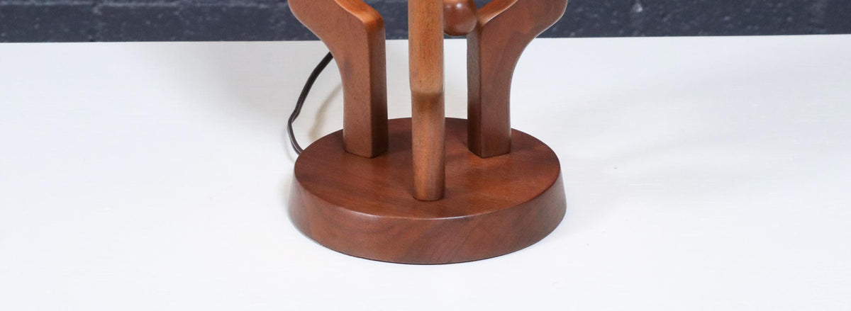 David Shreve Walnut Sculpted Table Lamps for V.H. Woolums