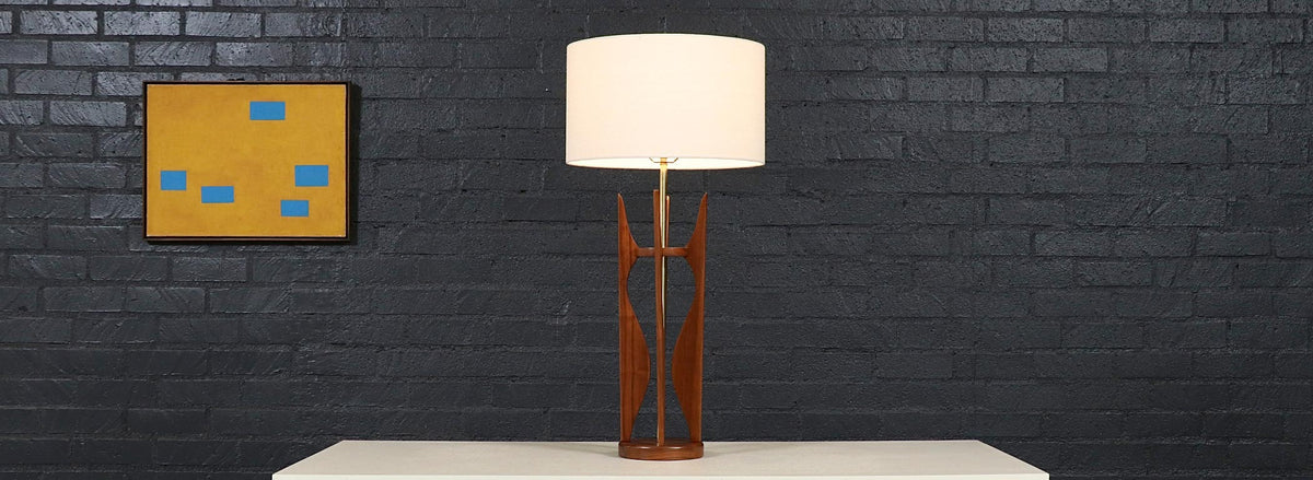 Mid Century Italian "Hourglass" Sculpted Walnut & Brass Table Lamp