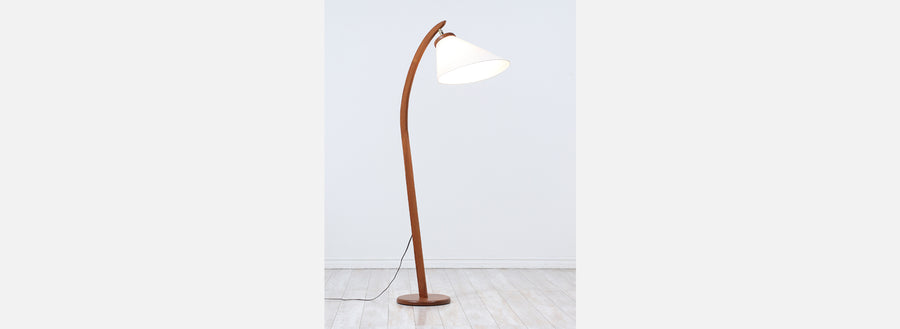 Danish Modern Teak Arch Floor Lamp with Articulating Cone Shade
