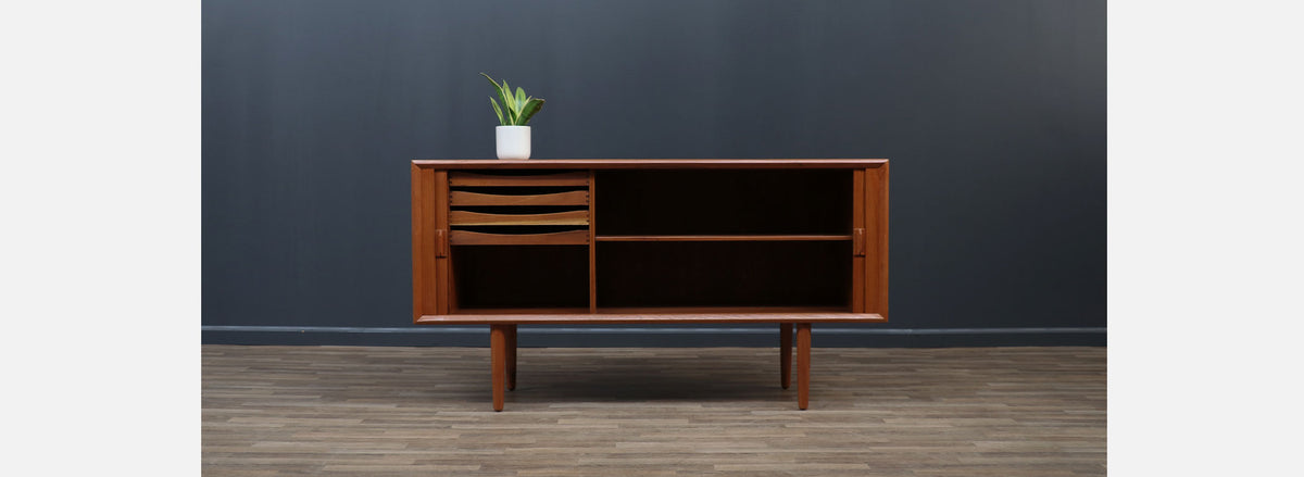 Danish Modern Tambour-Door Teak Credenza by Svend A. Larsen