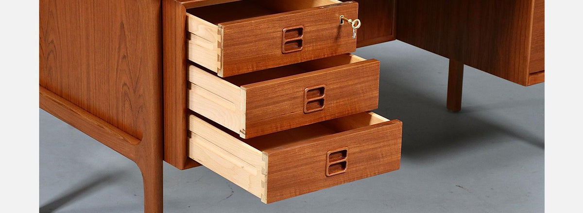 Erik Brouer Executive Teak Desk w/ Bookcase for Brouer Møbelfabrik