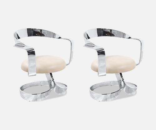 Mid-Century Chrome Ribbon Style Swivel Lounge Chairs
