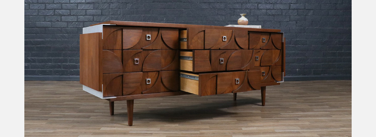 Mosaic Brutalist Modern Walnut Dresser by Tobago