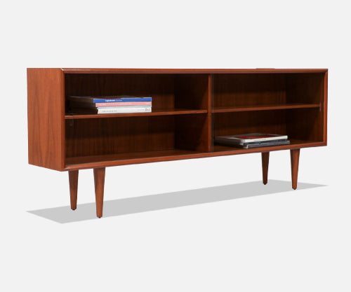 Scandinavian Modern Teak Bookcase with Glass Sliding
