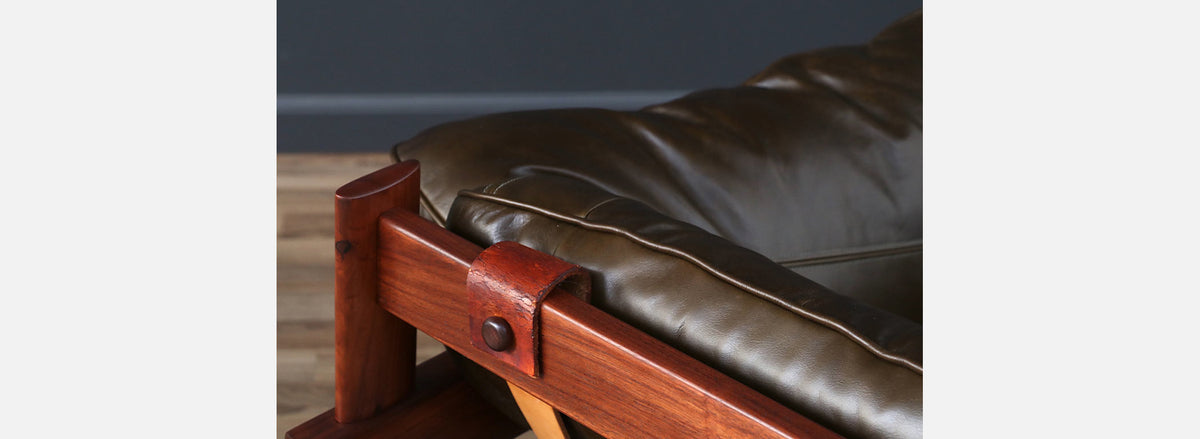 Percival Lafer MP-41 Series Dark Olive Green Leather Lounge Chairs