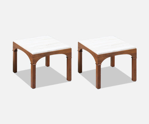 John Keal Side Tables with Travertine Stone Tops for Brown Saltman