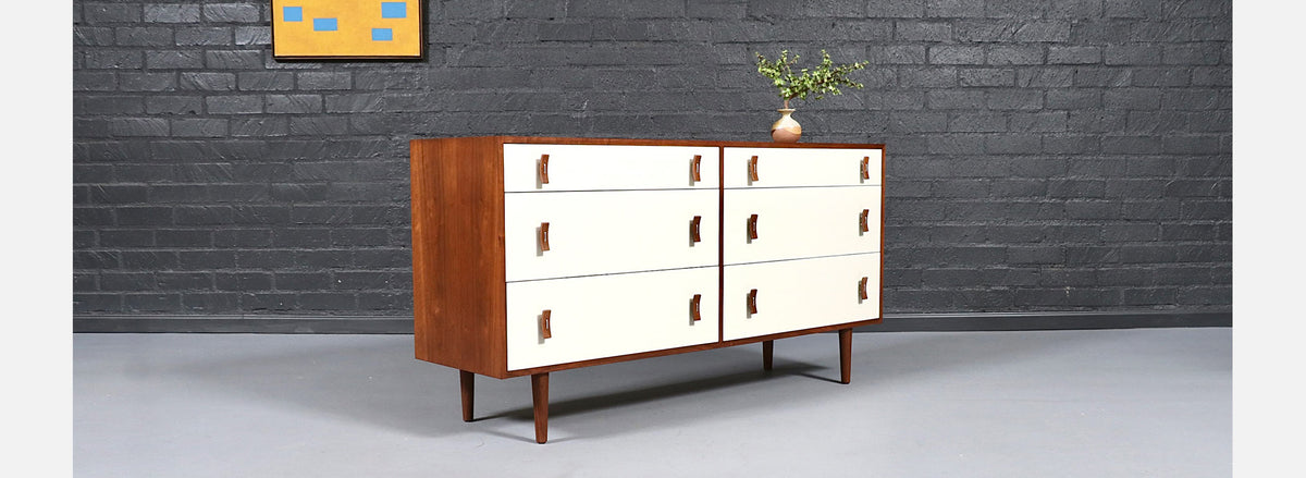 California Modern 6-Drawer Two-Tone Lacquered Dresser by Stanley Young