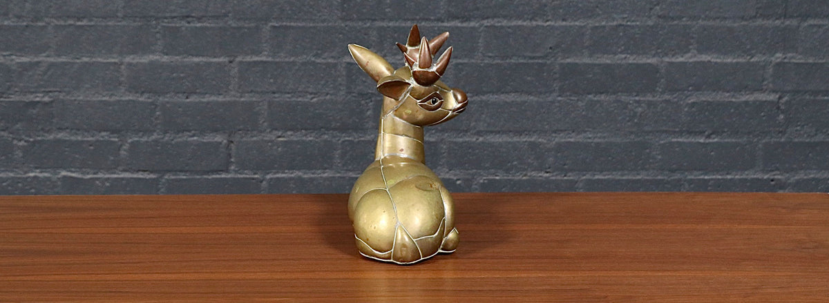 Mexican Modernist Brass & Copper Deer Sculpture by Sergio Bustamante